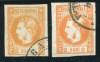 1868 , Lp 21 , Carol I cu favoriti 2 Bani , nuante de culoare - stampilate, Stampilat
