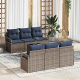 vidaXL Set de canapea cu pernă Manual 7 pcs Gri și bleumarin poliratan 3346275