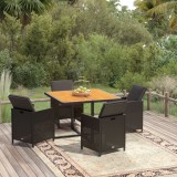 VidaXL Set de masă pentru grădină cu perne, 5 piese, negru, poliratan