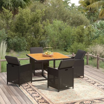 vidaXL Set de masă pentru grădină cu perne, 5 piese, negru, poliratan 3095519 foto