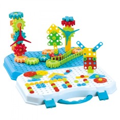 Set constructie bormasina magica cu servieta, flippy, 310 piese, albastru, piese multicolore, plastic, 31x46 cm