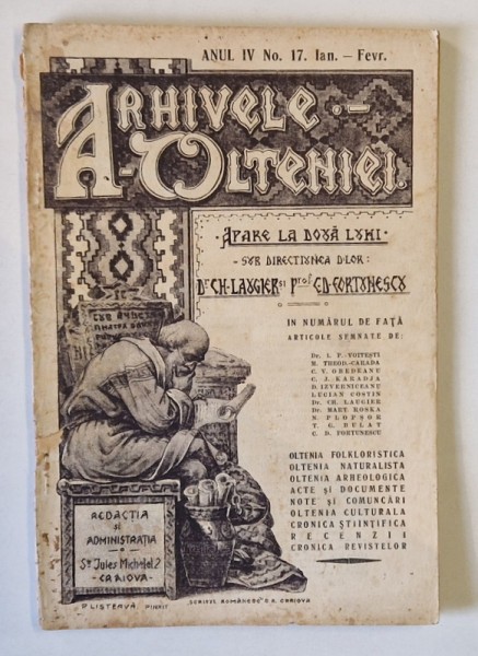 ARHIVELE OLTENIEI , SUB DIRECTIUNEA D-LOR DR. CH. LAUGIER SI PROF. C.D. FORTUNESCU ANUL IV , NR. 17, IANUARIE - FEBRUARIE , 1925 , COPERTA STATE REFAC