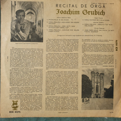 Vinil Recital de orga Joachim Grubich-orga catedralei din Gdansk, stare f buna foto