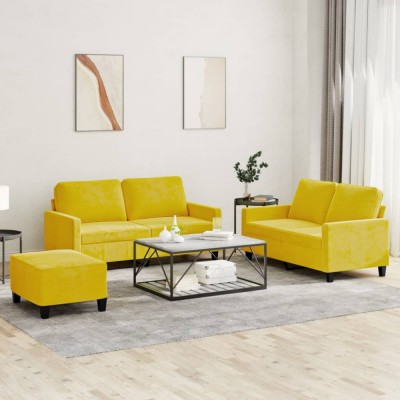 vidaXL Set de canapele cu perne, 3 piese, galben, catifea 3201512 foto