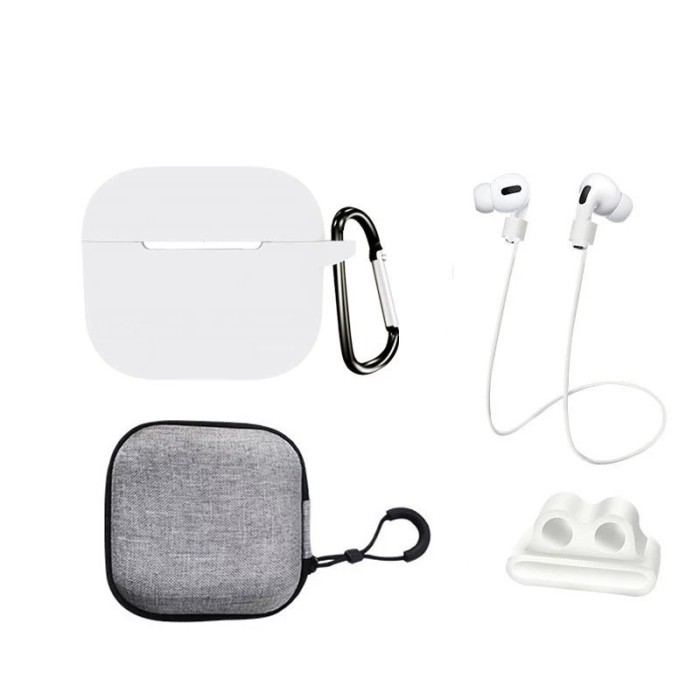 Set extins 5 in 1 marca THD pentru protectia castilor Apple Airpods 3, culoarea alba