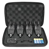 Set 4 Avertizoare Pescuit Wireless Baracuda RF1688 + Receptor, Statie, Ton, Volum, Senzitivitate, LED, Negru
