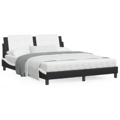 vidaXL Cadru de pat cu LED, negru și alb, 160x200 cm, piele ecologică