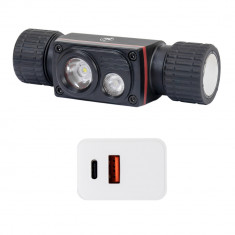 Lanterna frontala PNI Adventure F80 Dual LED, 1000 lm, 6W, 2200 mAh, IP68, cu alimentator PNI CHG300 inclus