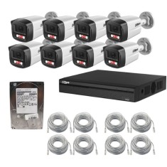 Sistem supraveghere IP Dahua, 8 camere 2MP, Dual Light lumina alba / IR 30m, PoE, microfon, NVR 8 canale POE, 8MP, HDD 1TB, cabluri SafetyGuard Survei