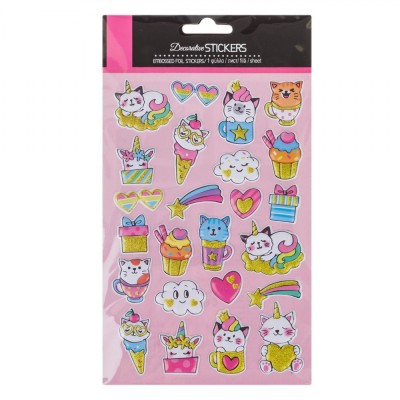 Set Autocolante Decorative, 3D, Multicolor, Pisici și Unicorni, 24 Bucăți foto