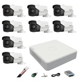 Sistem supraveghere Hikvision 8 camere 8MP 4 in 1, IR 60m, DVR 8 canale 4K, accesorii montaj SafetyGuard Surveillance