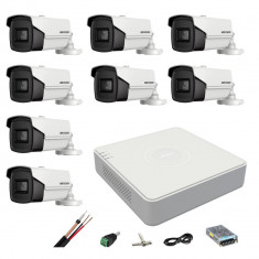 Sistem supraveghere Hikvision 8 camere 8MP 4 in 1, IR 60m, DVR 8 canale 4K, accesorii montaj