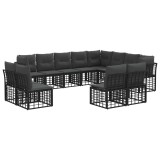 vidaXL Set de canapele de exterior cu pernă 12 pcs Negru și Gri &icirc;nchis 3437597
