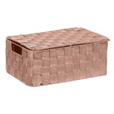 Cutie Depozitare Ratan, Tip Ratan, Culoare Somon, Cadru Metalic, Dimensiuni 30x20x12cm, Capac, Oem