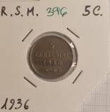 396 San Marino 5 Centesimi 1936 , KM#12, buna