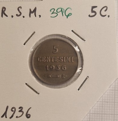 396 San Marino 5 Centesimi 1936 , KM#12, buna foto
