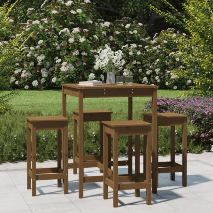 Set mobilier bar de gradina, 5 piese, maro miere lemn masiv pin GartenMobel Dekor