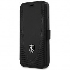 Husa Piele Ferrari Off Track Perforated pentru Apple iPhone 12 / Apple iPhone 12 Pro, Neagra FEOGOFLBKP12MBK