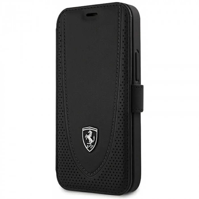 Husa Piele Ferrari Off Track Perforated pentru Apple iPhone 12 mini, Neagra FEOGOFLBKP12SBK