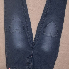 Pantaloni blugi jeans grosi fata BABY albastri cu inimi 1/2 ani noi