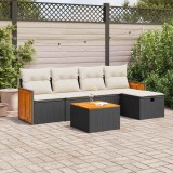 Cumpara ieftin Set mobilier de grădină cu perne, 6 piese, negru, poliratan