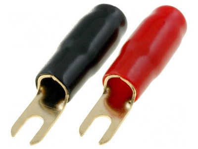 Terminal tip furcă M5 22mm2 aurit izolată negru roșu foto
