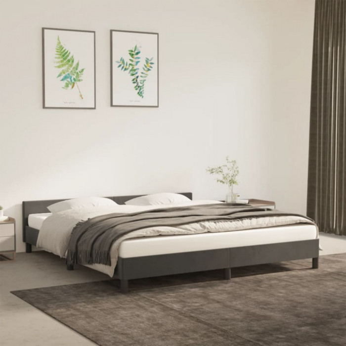 vidaXL Cadru de pat cu tăblie, gri &icirc;nchis, 180x200 cm, catifea