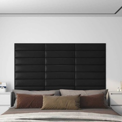vidaXL Panouri perete 12 buc. negru, 60x15 cm, piele ecologică 1,08 m&amp;sup2; 343827 foto