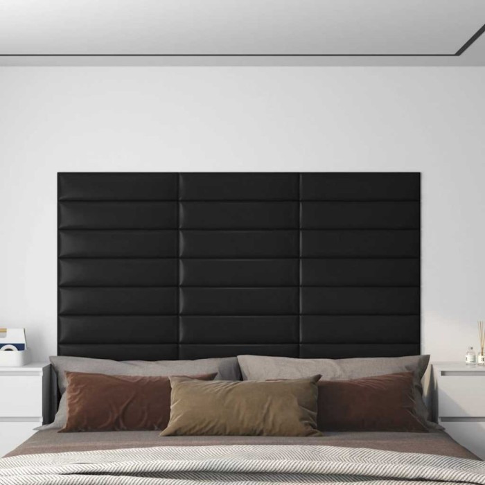 vidaXL Panouri perete 12 buc. negru, 60x15 cm, piele ecologică 1,08 m&sup2; 343827