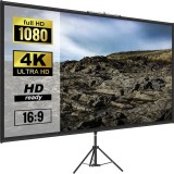 Cumpara ieftin Ecran Proiectie cu Trepied 100 inch, 4K Ultra HD, 16:9, Reglabil 200&ndash;250 cm, Unghi 160&deg;, Portabil, Interior/Exterior, Aluminiu, Negru
