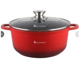 Cumpara ieftin Cratita marmorata antiaderenta 2.3L, 20x8,5cm, inclusiv inductie, capac sticla, rosie, ECO-friendly, Goldmann