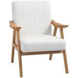 HOMCOM Fotoliu Tapitat &icirc;n Design Scandi, Aspect de catifea, Cadru din Masiv de Lemn, 68 x 74 x 82cm, Crem | Aosom Romania