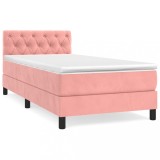 Cumpara ieftin Pat box spring cu saltea, roz, 80x200 cm, catifea