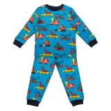 Set Pijama de Iarna din Bumbac pentru Baieti, Albastru cu Imprimeu Dinozauri si Masini, CMCLASS