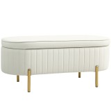 HOMCOM Bancă de Depozitare de Intrare Ovală 72L, Design Canelat cu Capac Rabatabil și Scaun Capitonat, Bancă de la Capătul Patului, Pouf, &icirc;n Velur și