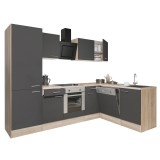 Mobilier de bucătărie de colț Yorki 280, cu corp din stejar Sonoma, fațadă antracit cu finisaj satinat, cu element inferior pentru cuptor și dulap cu