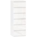 HOMCOM Comodă 6 sertare cu luciu &icirc;nalt, mobilier de depozitare &icirc;ngust fără m&acirc;nere, 40 x 35 x 109 cm, alb | Aosom Romania