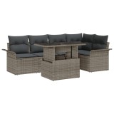 Set de sofa pentru gradina Gossi cu perne gri din ratan poligonal, sofa pentru gradina Gossi cu 2 locuri si spatiu de stocare &amp; perne gri din ratan po