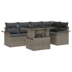 Set de sofa pentru gradina Gossi cu perne gri din ratan poligonal, sofa pentru gradina Gossi cu 2 locuri si spatiu de stocare &amp; perne gri din ratan po