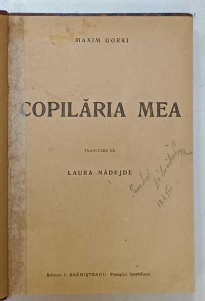 COPILARIA MEA de MAXIM GORKI , 1920
