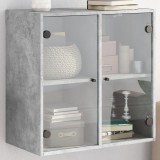 vidaXL Dulap Perete Gri Beton 68x37x68.5cm, Uși Sticlă, Montare Suspendat, Rafturi Depozitare, Mobilier Living Modern