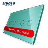 Cumpara ieftin Panou din sticla verde pentru &icirc;ntrerupator touch Livolo dublu+dublu, 4 pozitii