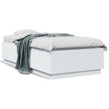 Gossi cadru de pat cu lumini led, alb, 90x190 cm, lemn prelucrat