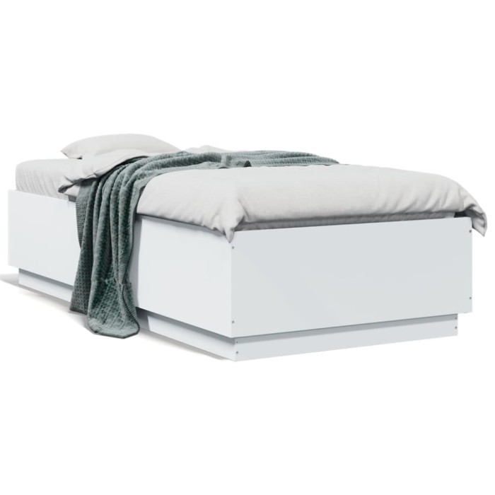 Gossi cadru de pat cu lumini led, alb, 90x190 cm, lemn prelucrat