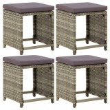 Set 4 Taburete Gradina Gri Poliratan vidaXL, cu Perne Gri Inchis, 38x38x40cm