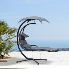 Outsunny Sezlong Suspendat Relax Chaise Longue de Lux cu Acoperis, Gri 190L?115L?190Hcm foto