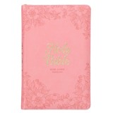 KJV Holy Bible, Standard Size Faux Leather Red Letter Edition - Thumb Index &amp; Ribbon Marker, King James Version, Pink Floral Zipper Closure