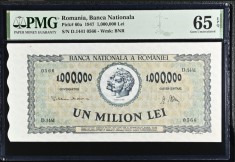 1000000 lei 1947 PMG65 UNC bancnota gradata