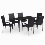 Set de servit masa pentru gradina, 7 piese, negru