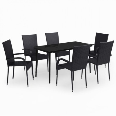 Set de servit masa pentru gradina, 7 piese, negru foto